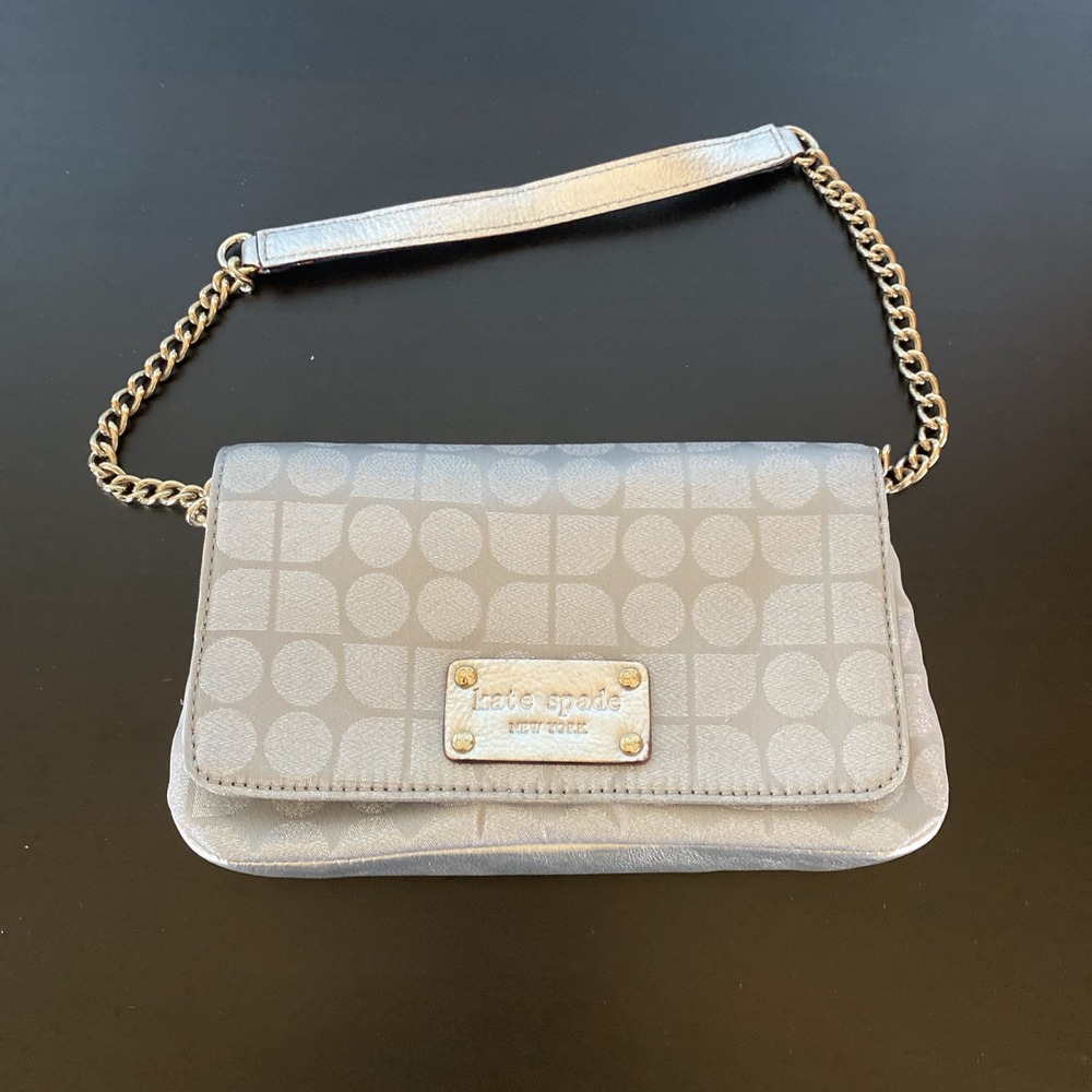 NWT Kate Spade‎ Women Mini Mirra Handbag Shoulder Bag Silver Geometric Chain
